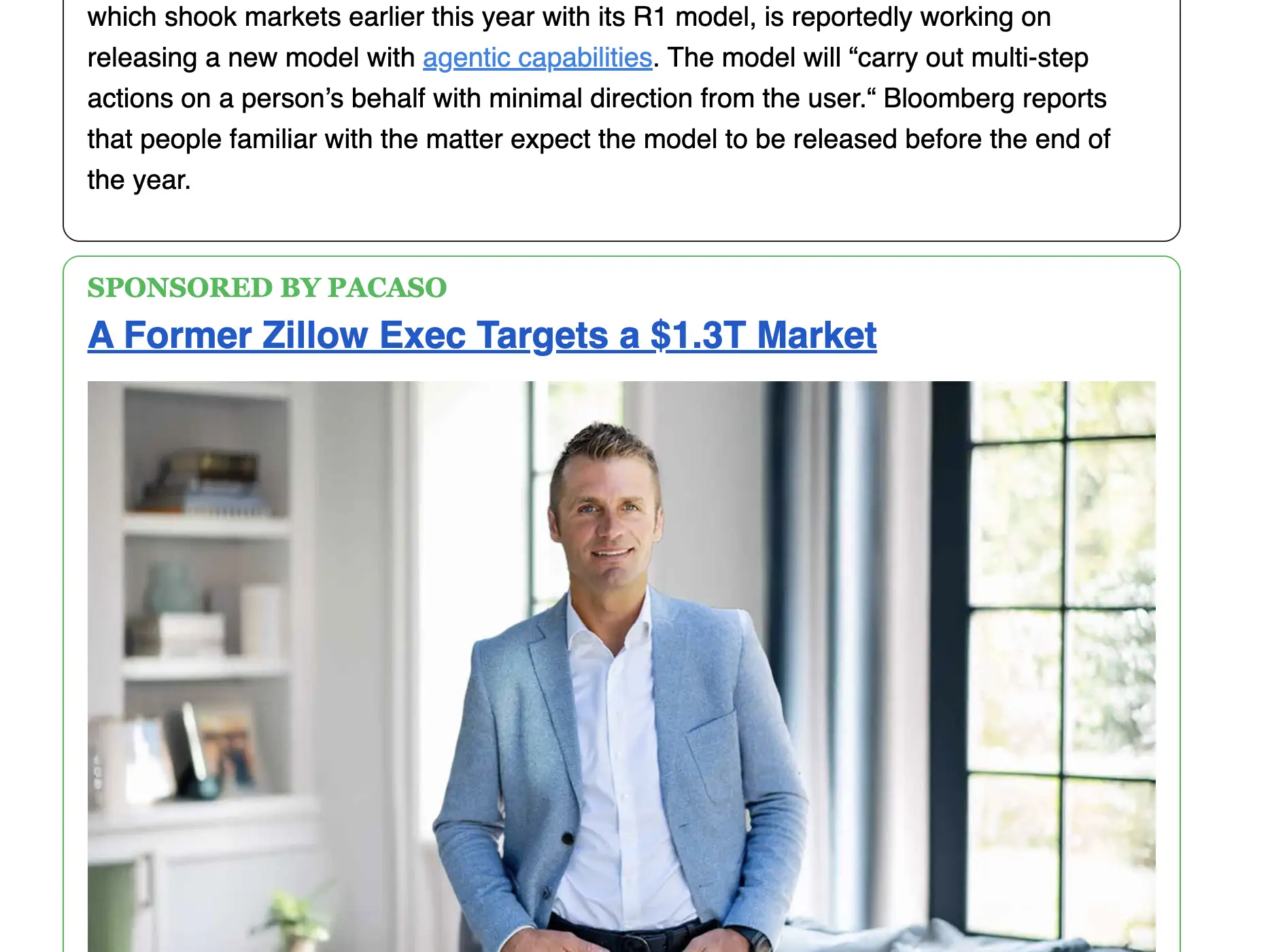 Sponsored content in the newsletter