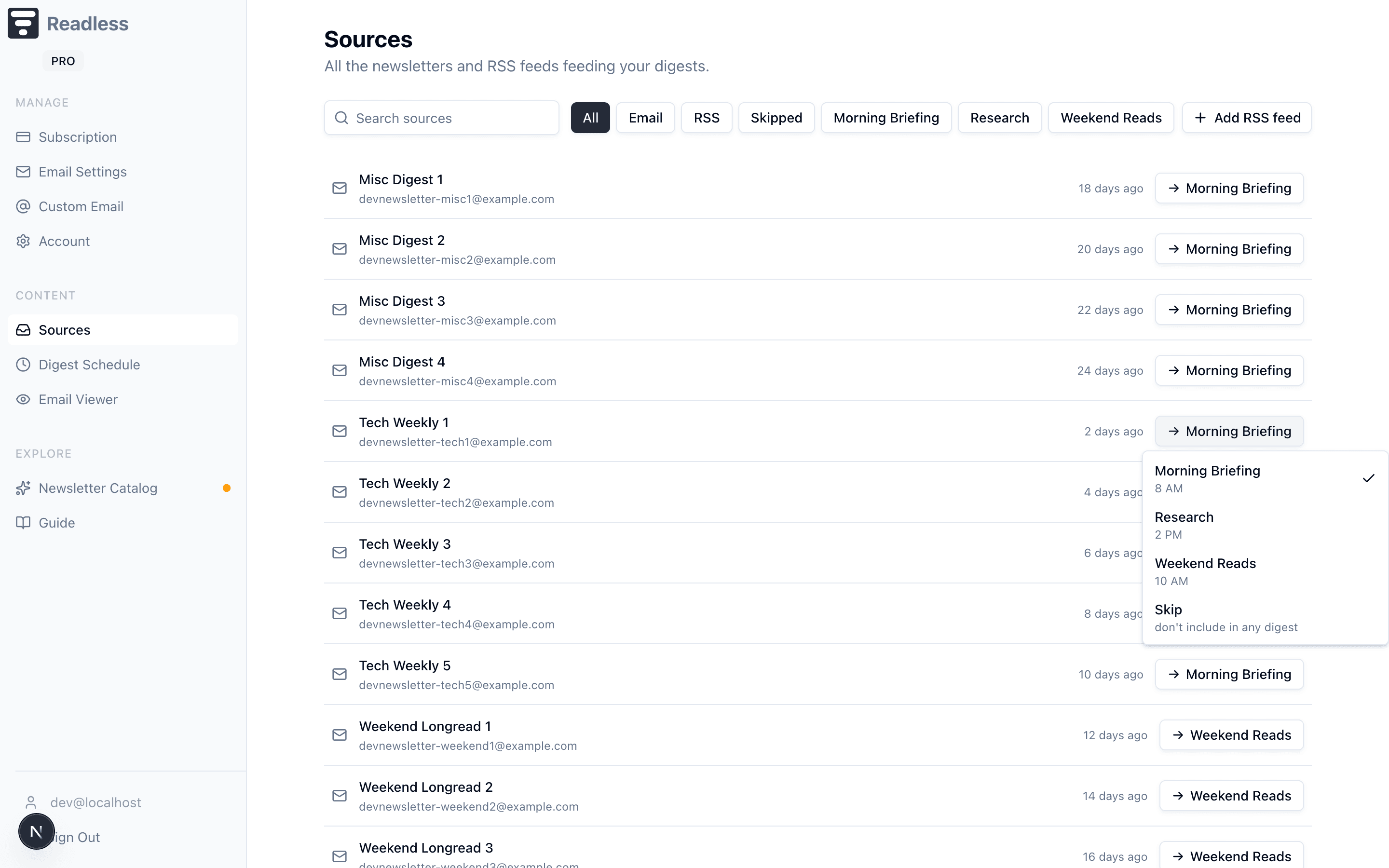 Routing popover showing schedule options and a Skip action